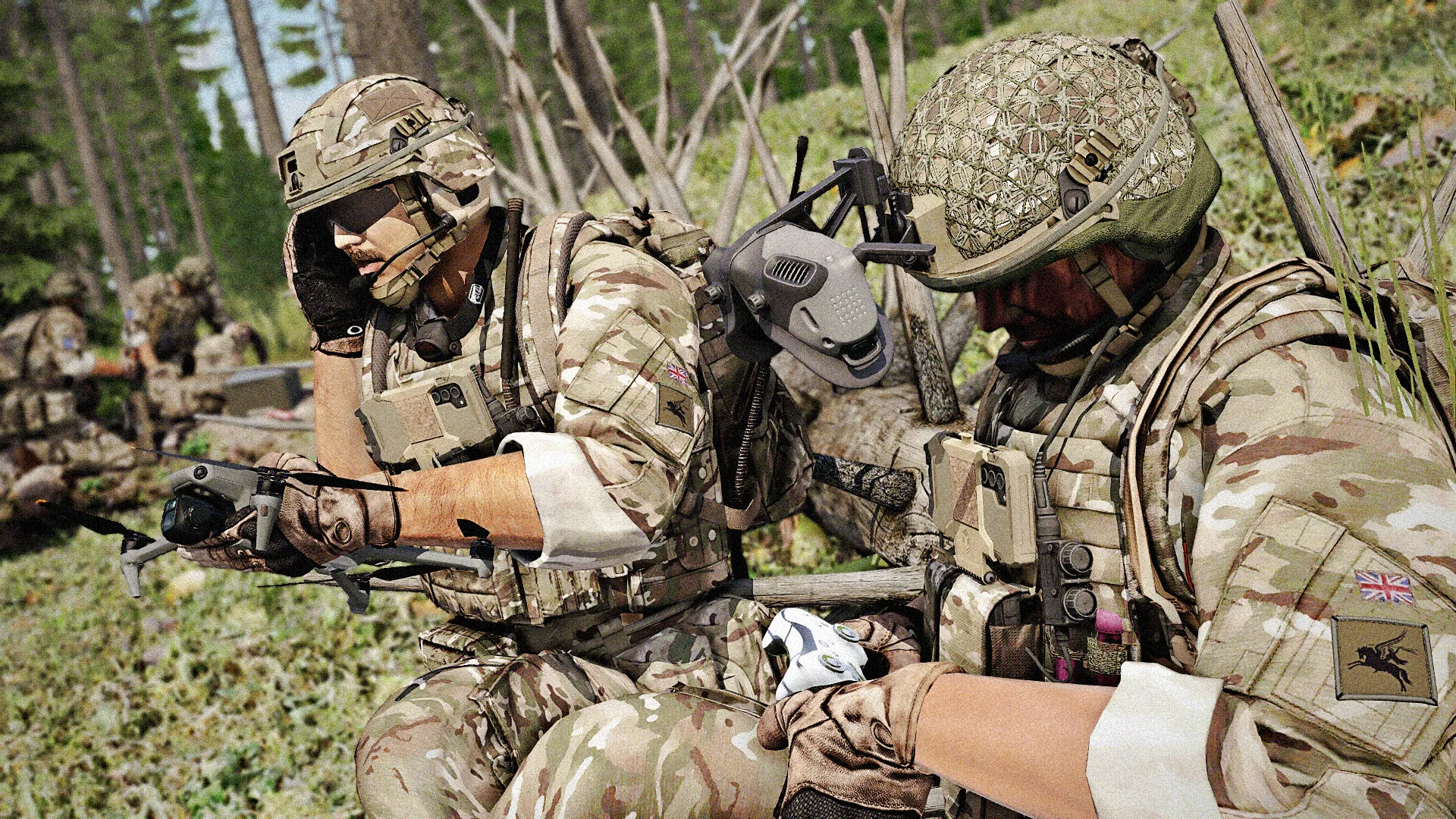 A soldier operating a reconnaissance drone.