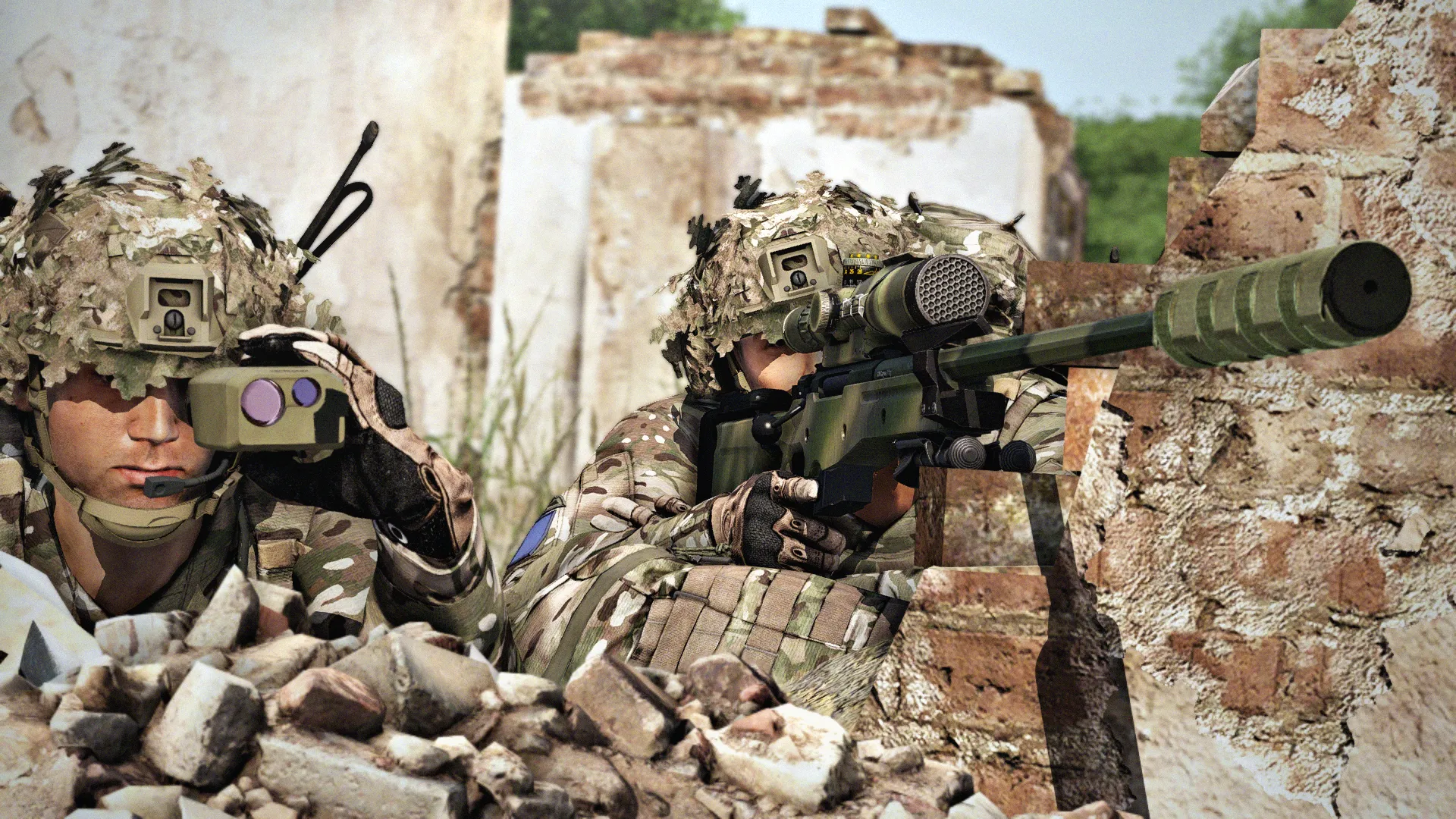 A sniper team in an overwatch position.