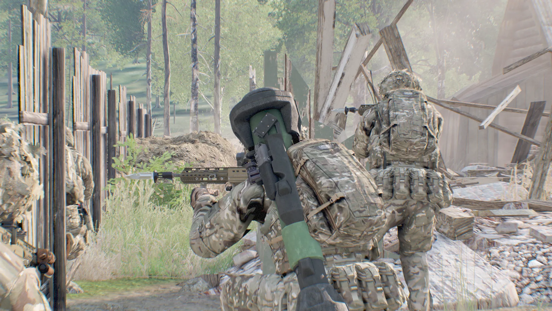 Troops clearing a trench system.