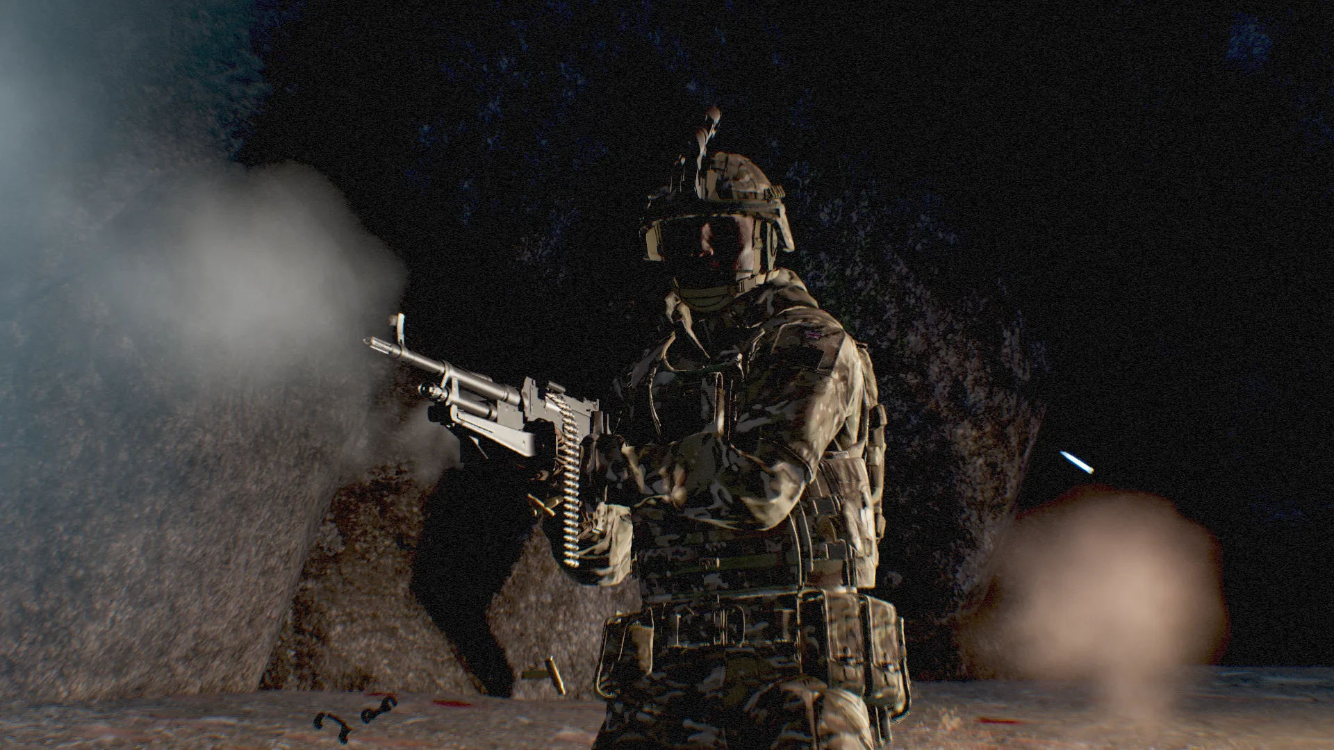 A GPMG gunner covering a tunnel entrance.